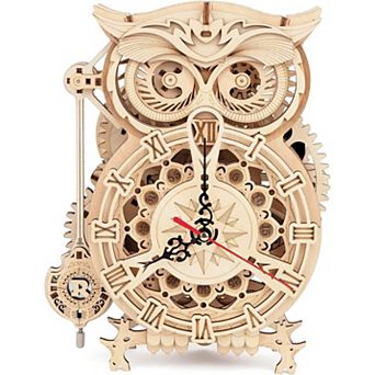 ROKR 3D Wooden Puzzles for Adults Owl Clock - Mechanical Model Building Kit - 161 pc
