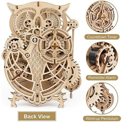ROKR 3D Wooden Puzzles for Adults Owl Clock - Mechanical Model Building Kit - 161pcs