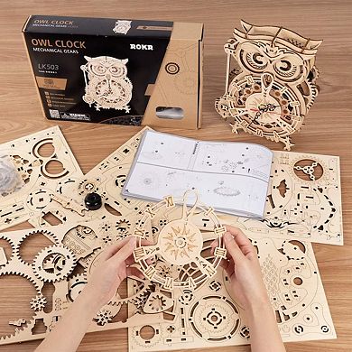 ROKR 3D Wooden Puzzles for Adults Owl Clock - Mechanical Model Building Kit - 161pcs