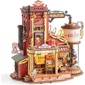 ROKR 3D Puzzle for Adults Factory Wooden Model Kit Luminous Factory Dollhouse Kit
