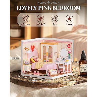 Rolife Super Creator Series, DIY Mini Lovely Pink Bedroom Dollhouse House Kit
