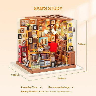 Rolife Sam's Study DIY Miniature Dollhouse Kit Bookstore Room Making Kit