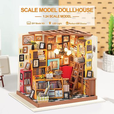 Rolife Sam's Study DIY Miniature Dollhouse Kit Bookstore Room Making Kit