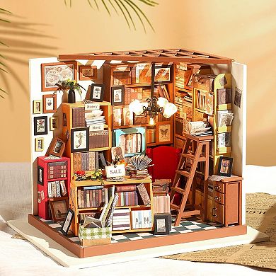 Rolife Sam's Study DIY Miniature Dollhouse Kit Bookstore Room Making Kit