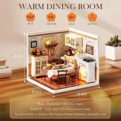 Rolife Warm Dining Room Super Creator-DIY Plastic Miniature House, Mini Blocks Model Kit