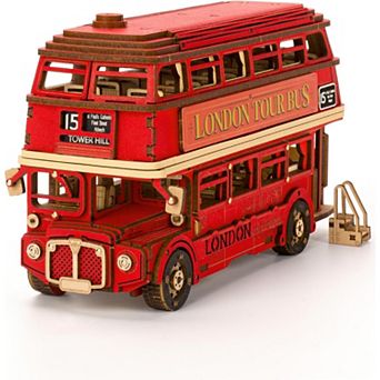 Rolife 3D Wooden Puzzles London Tour Bus 4.4" Wood Model Toy Car to Build Crafts for Adults