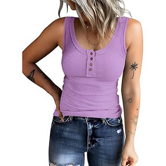 Button Front Ribbed Tank Top
