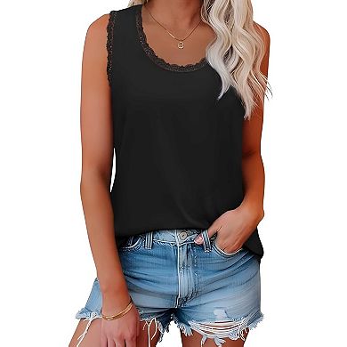 Casual Scoop Neck Lace Top