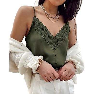 Lace Trim Satin Tank Top