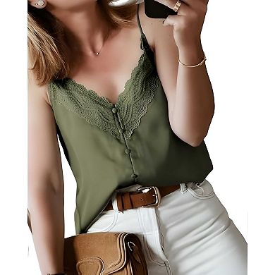 Lace Trim Satin Tank Top