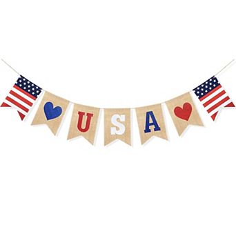 USA Burlap Patriotic Bunting Banner