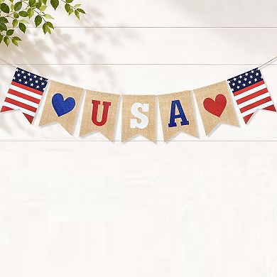 USA Burlap Patriotic Bunting Banner