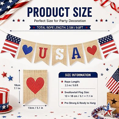 USA Burlap Patriotic Bunting Banner