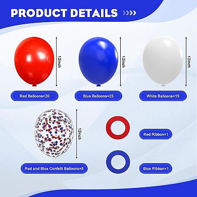 65PCS Red White Blue Party Balloons