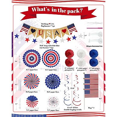 30PCS Patriotic USA Party Decor Set