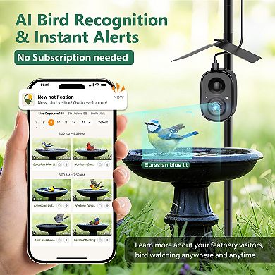 Coolfly x Richbird - 2.5K HD Smart Bird Camera with AI Recognition, Solar Panel, and Pole Mount
