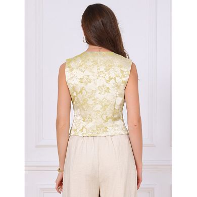 Vintage Vest for Women's V Neck Button Down Steampunk Victorian Jacquard Suit Waistcoat