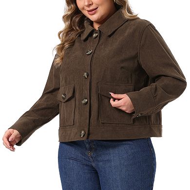 Women's Plus Size Corduroy Jacket Long Sleeve Front Button Down with Pockets Fall Winter Jackets
