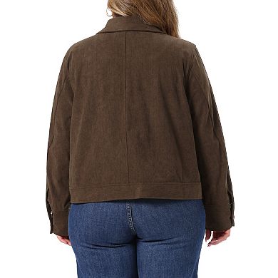Women's Plus Size Corduroy Jacket Long Sleeve Front Button Down with Pockets Fall Winter Jackets