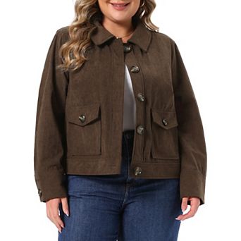 Women's Plus Size Corduroy Jacket Long Sleeve Front Button Down with Pockets Fall Winter Jackets