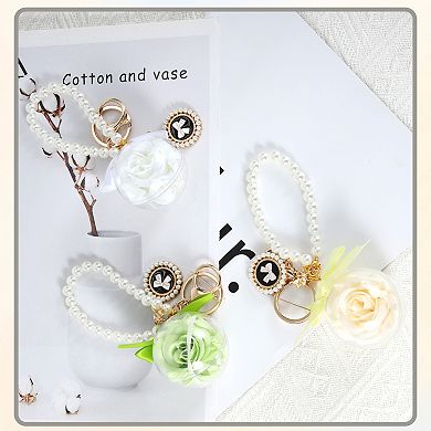 1Pc Faux Pearl and Flower Design Keychains