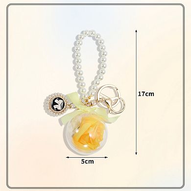 1Pc Faux Pearl and Flower Design Keychains