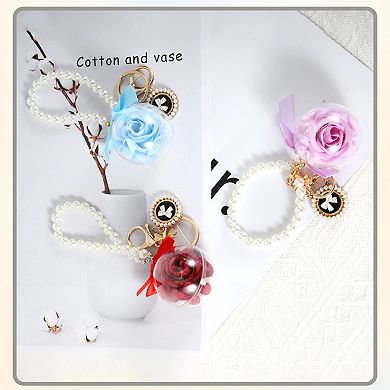 1Pc Faux Pearl and Flower Design Keychains