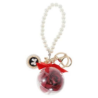1 pc Faux Pearl and Flower Design Keychains
