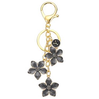 Initial Letter Flower Keychain, Alphabet Drip Oil Charm Cherry Blossom Keyring Keys