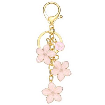 Initial Letter Flower Keychain, Alphabet Drip Oil Charm Cherry Blossom Keyring Keys