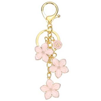 Initial Letter Flower Keychain, Alphabet Drip Oil Charm Cherry Blossom Keyring Keys