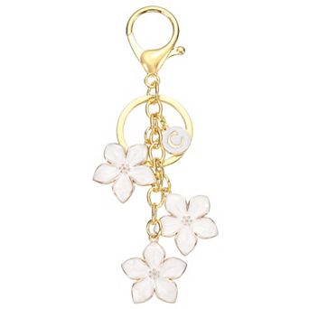 Initial Letter Flower Keychain, Alphabet Drip Oil Charm Cherry Blossom Keyring Keys