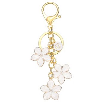 Initial Letter Flower Keychain, Alphabet Drip Oil Charm Cherry Blossom Keyring Keys
