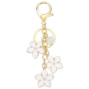 Initial Letter Flower Keychain, Alphabet Drip Oil Charm Cherry Blossom Keyring Keys