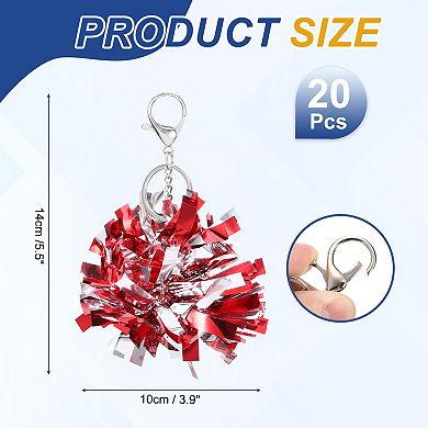 20 Pcs Cheer Pom Pom Keychain, Cheerleading Gift Charm Plastic Keyring Bulk for Cheerleaders Team