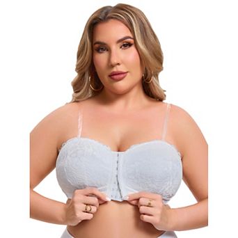 Women's Lace Tube Front Closure Push Up Padded Underwire Bandeau Convertible Strapless Bras