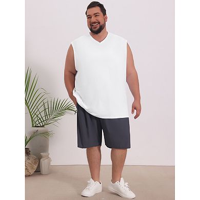 2 Packs Men's Big & Tall V-Neck Solid Sleeveless Vest Comfortable Breathable Casual Tank Top