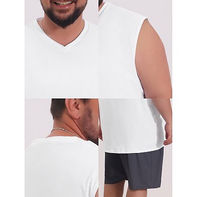 2 Packs Men's Big & Tall V-Neck Solid Sleeveless Vest Comfortable Breathable Casual Tank Top