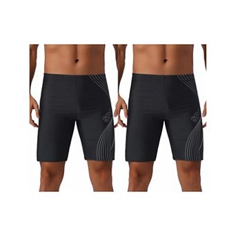 2 Packs Men's Summer Holiday Elastic Waist Regular Fit Sports Training Swimwear Trunks