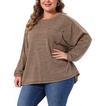Women's Plus Size Long Sleeve Fall Shirts Crewneck Pullover Tops Casual Loose Fit Blouses Outfits