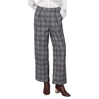 Women's Plaid Work Pant High Waist Houndstooth Wide Leg Straight Long Trousers