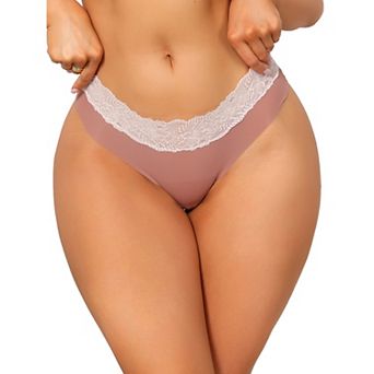 Women's Low-Rise Ice Silk Panties Lace Trim Lingerie No Trace Underwear Breathable Intimates