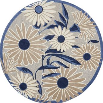 HomeRoots 8' Blue and Gray Round Floral Indoor Outdoor Area Rug