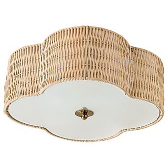 C Cattleya 2-Light Farmhouse Rattan Flower Ceiling Flush Mount with Glass Bottom