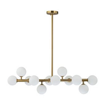C Cattleya 36-Inch 12-Light Bronze Linear Chandelier with Opal Glass Globes