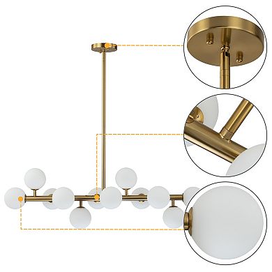 C Cattleya 36-Inch 12-Light Bronze Linear Chandelier with Opal Glass Globes