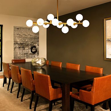 C Cattleya 36-Inch 12-Light Bronze Linear Chandelier with Opal Glass Globes