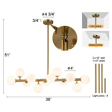 C Cattleya 36-Inch 12-Light Bronze Linear Chandelier with Opal Glass Globes