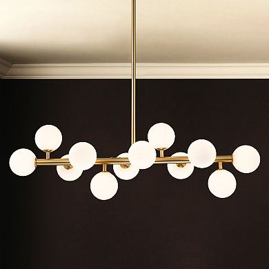 C Cattleya 36-Inch 12-Light Bronze Linear Chandelier with Opal Glass Globes