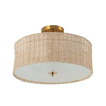 C Cattleya 15.75-Inch Woven Rattan Semi-Flush Mount Ceiling Light